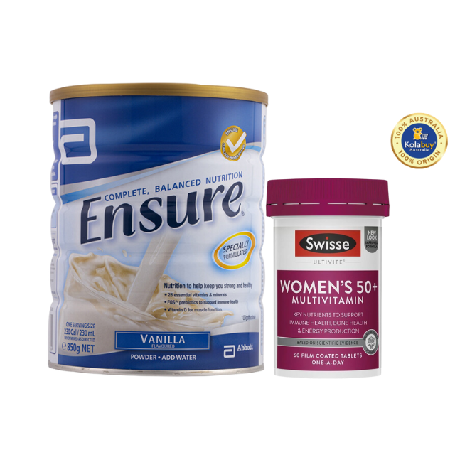 [Special Set] Chăm sóc sức khoẻ phụ nữ cao tuổi Sữa Ensure & Swisse Women Ultivite 50+ (Discount đến 30%)