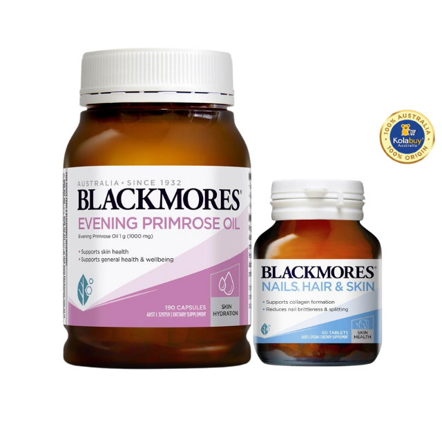 [Special Set] Chăm sóc sức khỏe sau sinh và làm đẹp của Blackmores Tinh dầu Hoa anh thảo & Da, móng, tóc 60v (Discount đến 30%)