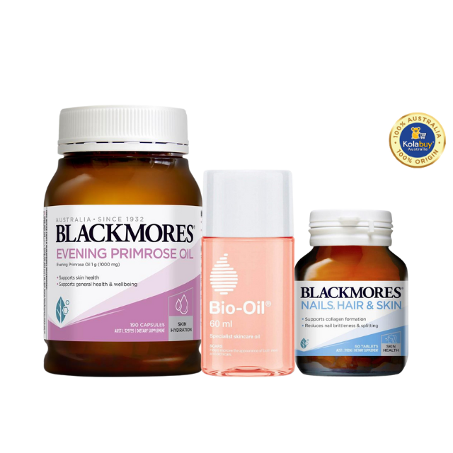 [Special Set] Chăm sóc sức khỏe sau sinh và làm đẹp Hoa anh thảo Blackmores & Da, móng, tóc Blackmores & Chống rạn da Bio oil 60ml (Discount đến 30%)