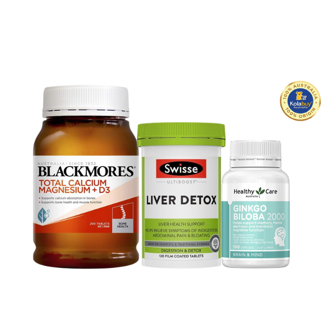 [Special Set] Tăng cường sức khỏe của Úc Bổ não Ginkgo Healthy Care & Xương khớp Glucosamine Blackmore & Thải độc gan Liver Detox Swisse (Discount đến 30%)