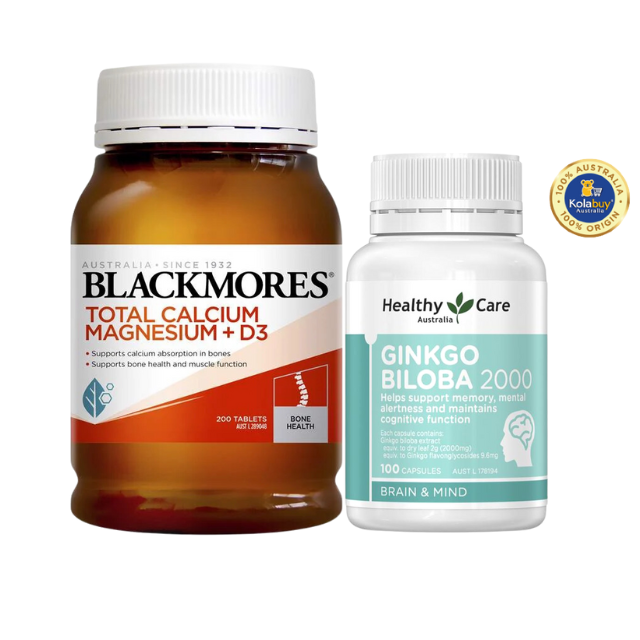 [Special Set] Tăng cường sức khỏe của Úc Bổ não Healthy Care 100v & Blackmore Total Calcium & Magnesium + D3 200v (Discount đến 30%)