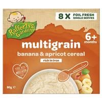 Raffertys Garden 6+ Months Multigrain Banana & Apricot Cereal 8 x10g Single Serve