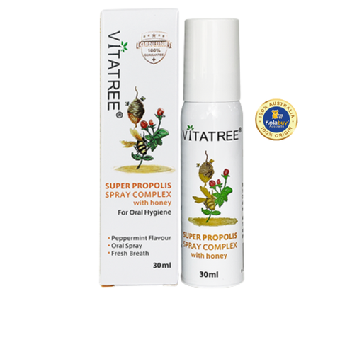 Xịt keo ong Kháng khuẩn Vitatree Super Propolis Spray complex with Honey 30ml