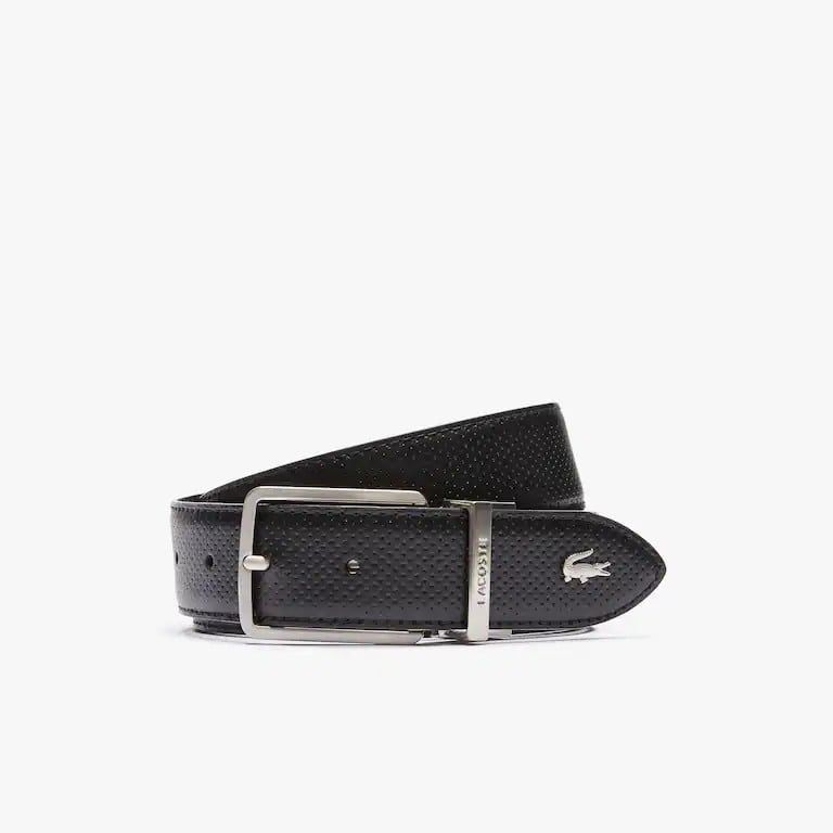 Men's Lacoste Engraved Buckle Reversible Piqué Leather Belt