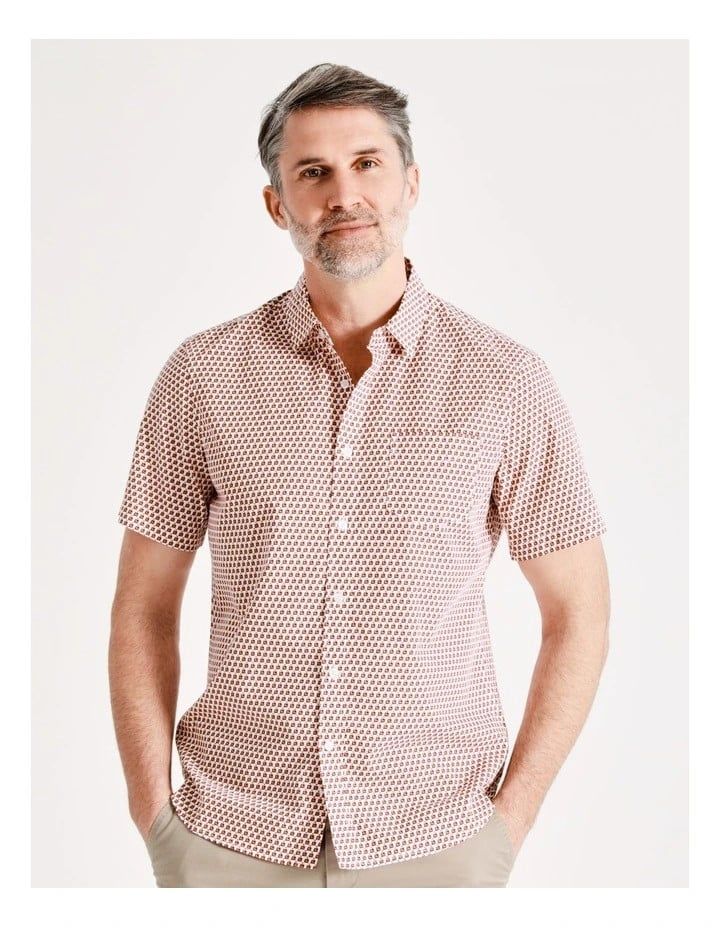 Melville Print Short Sleeve Shirt in Red