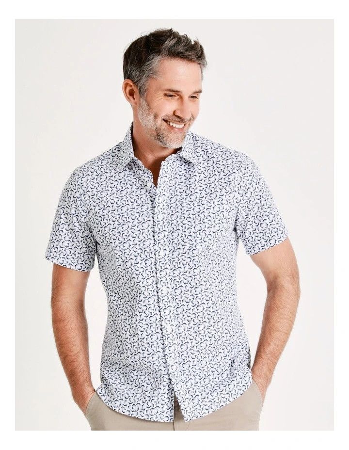 Killer Whale Print Short Sleeve Shirt in White