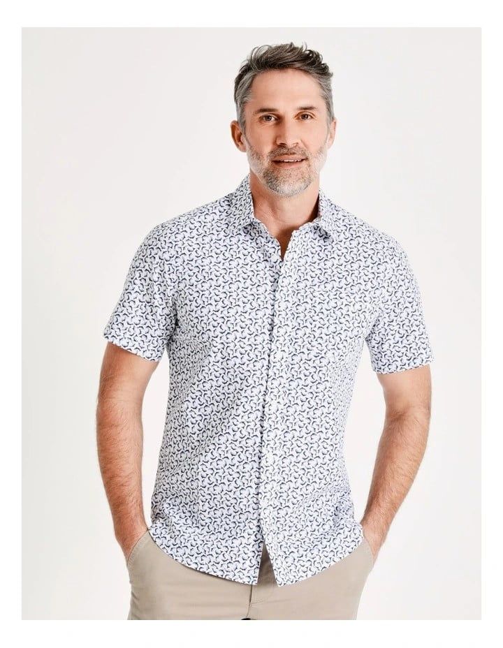 Killer Whale Print Short Sleeve Shirt in White