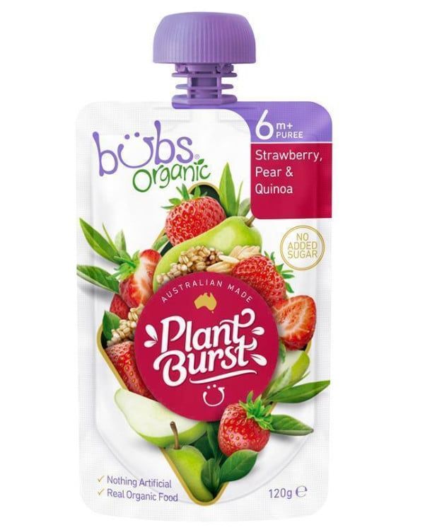Bột Ăn Dặm Bubs Organic Strawberry Pear & Quinoa 6 Months+ 120g