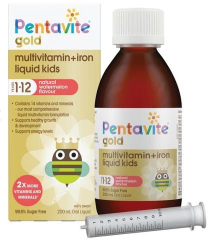 Siro Bổ sung Vitamin tổng hợp cho bé Pentavite Gold Multivitamin + Iron Liquid For Kids 200ml