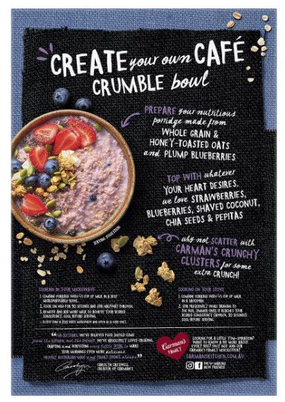 Carman's Porridge Sachets Blueberry Crumble 6 Pack