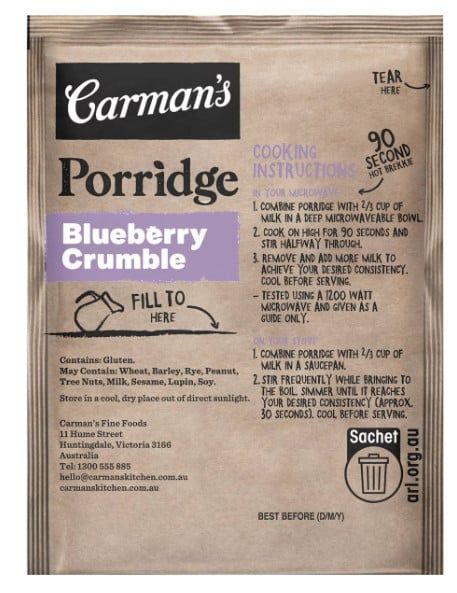 Carman's Porridge Sachets Blueberry Crumble 6 Pack