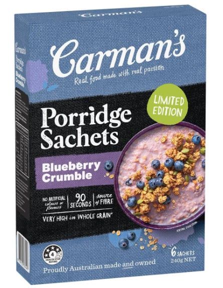 Carman's Porridge Sachets Blueberry Crumble 6 Pack