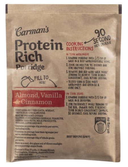 Carman's Protein Rich Porridge Sachets Almond, Vanilla & Cinnamon 6 Pack