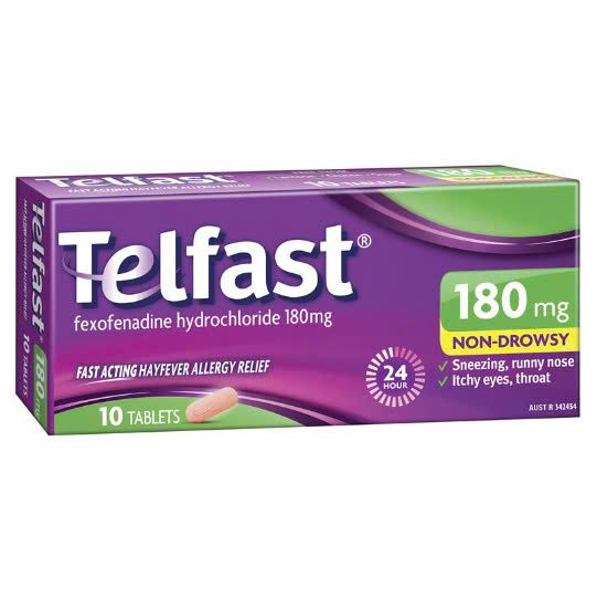 Telfast Hayfever Allergy Relief 180mg Antihistamine Tablets Non-Drowsy - 10 Pack