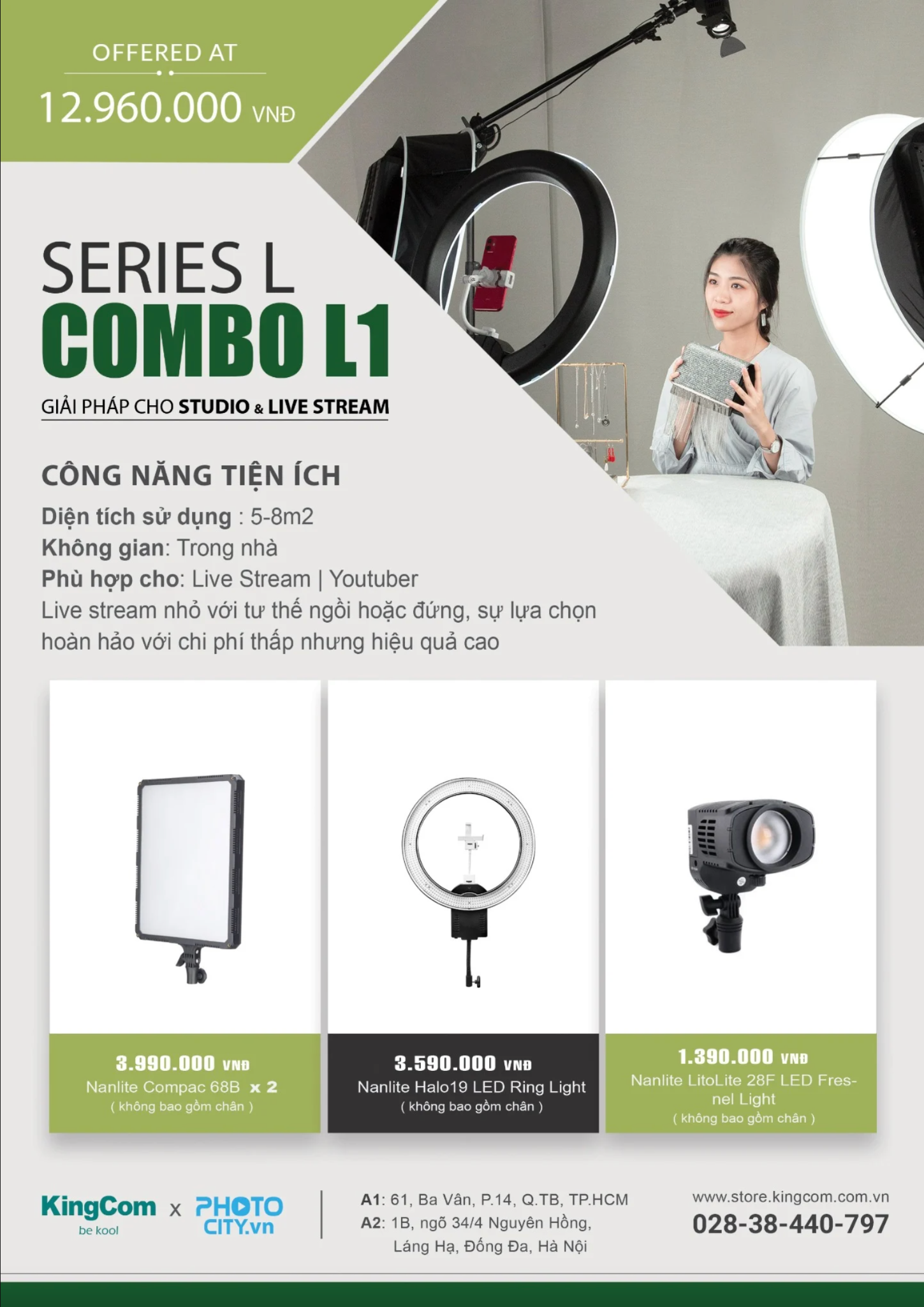 NanLite Combo L1 – Giải pháp cho Studio và Livestream