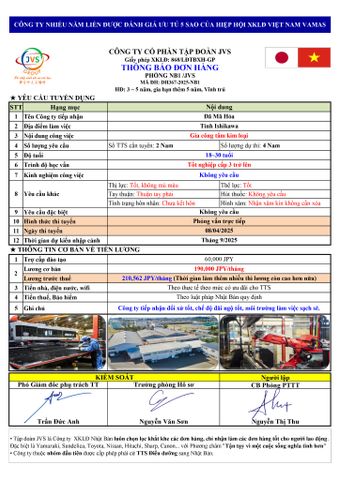 ĐƠN HÀNG MỚI CẦN 4 NAM GIA CÔNG TẤM KIM LOẠI thi tuyển ngày 08/04/2025