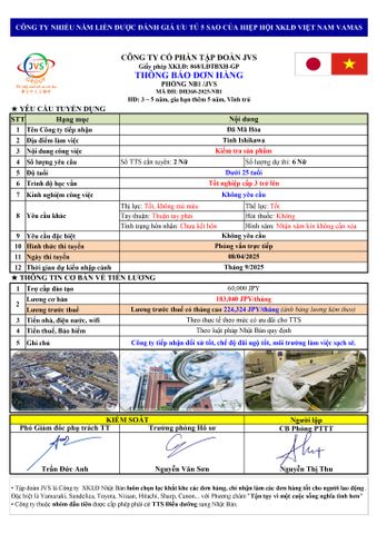 ĐƠN HÀNG MỚI CẦN 6 NỮ KIỂM TRA SẢN PHẨM thi tuyển ngày 08/04/2025