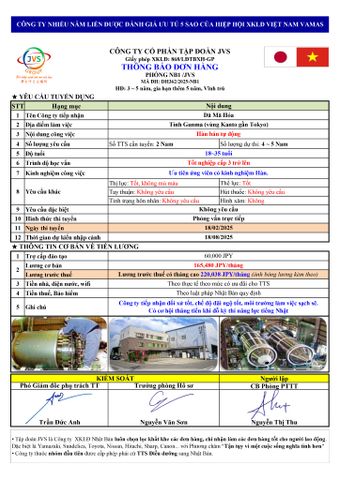 ĐƠN HÀNG MỚI CẦN 4 NAM HÀN BÁN TỰ ĐỘNG thi tuyển ngày 18/02/2025