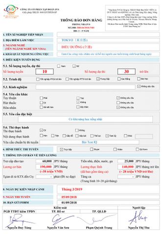 ĐƠN HÀNG ĐIỀU DƯỠNG CẦN 30 FORM NỮ DỰ KIẾN THI TUYỂN NGÀY 05/09/2018