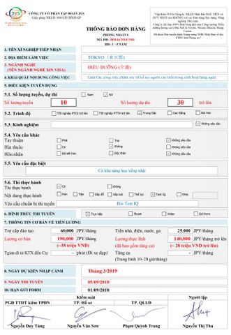 ĐƠN HÀNG ĐIỀU DƯỠNG CẦN 30 FORM NỮ DỰ KIẾN THI TUYỂN NGÀY 05/09/2018