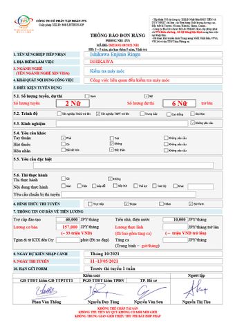 ĐƠN HÀNG MỚI SIÊU HOT CẦN 13 NỮ, 45 NAM CƠ KHÍ thi tuyển ngày 11~13/05/2021