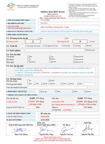 ĐƠN HÀNG ĐIỀU DƯỠNG CẦN 08 NỮ THI TUYỂN NGÀY 29/02/2020