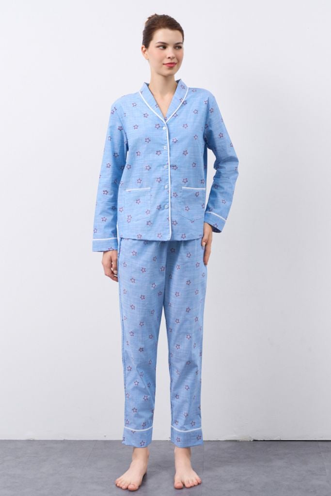  BKD162W81-BỘ PIJAMA BÂU SAM TAY DÀI, CHẤT LIỆU KATE CHO MÙA THU ĐÔNG 