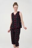  BKL151S32-BỘ KATE LỬNG CỔ V VỚI  MÀU ĐEN HỌA TIẾT CHERRY ĐỎ GIÚP BỘ ĐỒ THÊM PHẦN NHẸ NHÀNG VÀ NỮ TÍNH. 