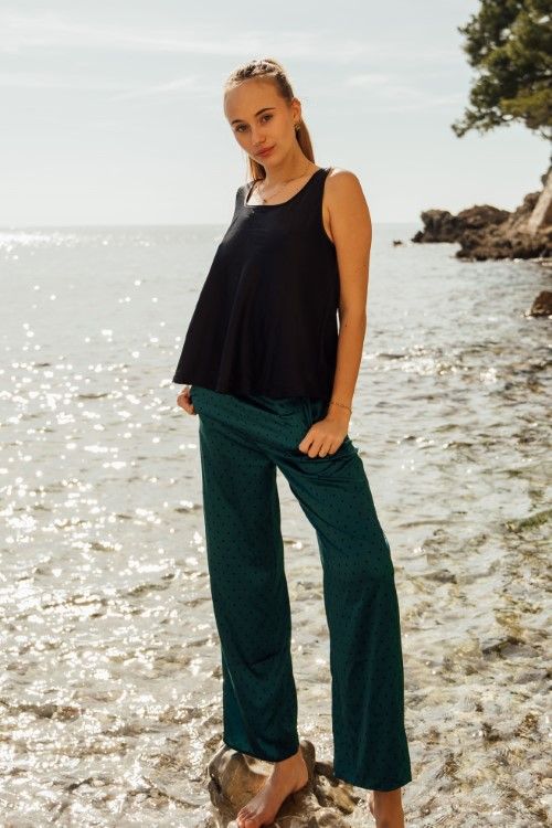  BSD061W31- BỘ SATIN LỤA DÀI CAO CẤP MỀM MỊN THOÁNG MÁT KHÔNG NHĂN KẾT HỢP GIỮA MÀU ĐEN CỦA ÁO VÀ HỌA TIẾT CHẤM BI CỦA QUẦN 