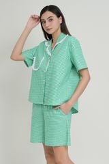 BSK011W41-BỘ PIJAMA SHORT CHẤT KATE CÓ PHỐI REN, HỌA TIẾT MÀU SẮC CHO NOEL