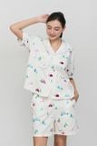  BSK011W42-BỘ PIJAMA SHORT CHẤT KATE CÓ PHỐI REN, HỌA TIẾT MÀU SẮC CHO NOEL 