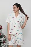  BSK011W42-BỘ PIJAMA SHORT CHẤT KATE CÓ PHỐI REN, HỌA TIẾT MÀU SẮC CHO NOEL 