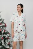  BSK011W42-BỘ PIJAMA SHORT CHẤT KATE CÓ PHỐI REN, HỌA TIẾT MÀU SẮC CHO NOEL 