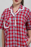  BSK011W43-BỘ PIJAMA SHORT CHẤT KATE CÓ PHỐI REN VỚI HỌA TIẾT CARO ĐỎ CHO MÙA NOEL. 