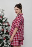  BSK011W43-BỘ PIJAMA SHORT CHẤT KATE CÓ PHỐI REN VỚI HỌA TIẾT CARO ĐỎ CHO MÙA NOEL. 