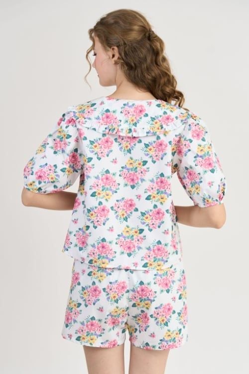  BSK106S11-BỘ SHORT KATE VỚI THIẾT KẾ CỔ LÁ SEN ĐIỂM NHẤN BÈO NỔI BẬT MANG  ĐẾN SỰ DUYÊN DÁNG VÀ TRẺ TRUNG TẠO CẢM GIÁC THOẢI MÁI KHI MẶC 