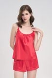 BSS036S21-BỘ SHORT SATIN CAO CẤP MÀU ĐỎ VỚI THIẾT KẾ 2 DÂY MANG NÉT SANG TRỌNG VÀ SEXY CHO MÙA TẾT. 