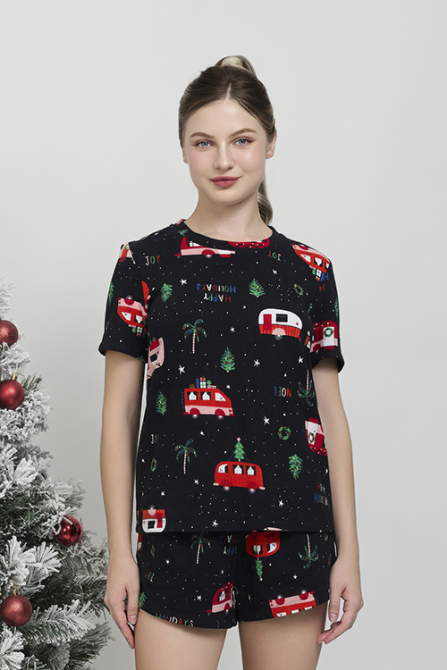 BST151W31-BỘ THUN SHORT CỔ TRÒN, HỌA TIẾT ĐẶC TRƯNG MÙA NOEL