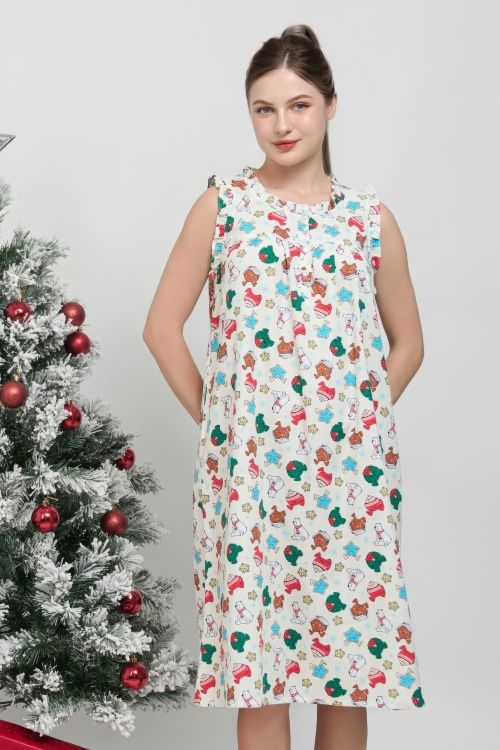  DDK064S31-ĐẦM KATE CỔ TRÒN HỌA TIẾT ĐẶC TRUNG CHO GIÁNG SINH 