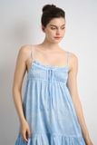  DDS012S31-ĐẦM SATIN MÀU XANH DA TRỜI IN HOA TƯƠI TẮN VỚI THIẾT KẾ 2 DÂY GỢI CẢM VÀ THOẢI MÁI. 