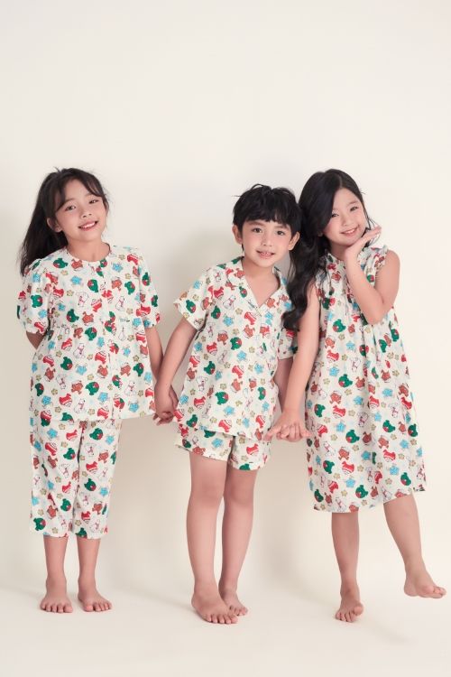  KDK011S41-ĐẦM KATE CỔ TRÒN HỌA TIẾT ĐẶC TRƯNG MÙA NOEL CHO BÉ GÁI 