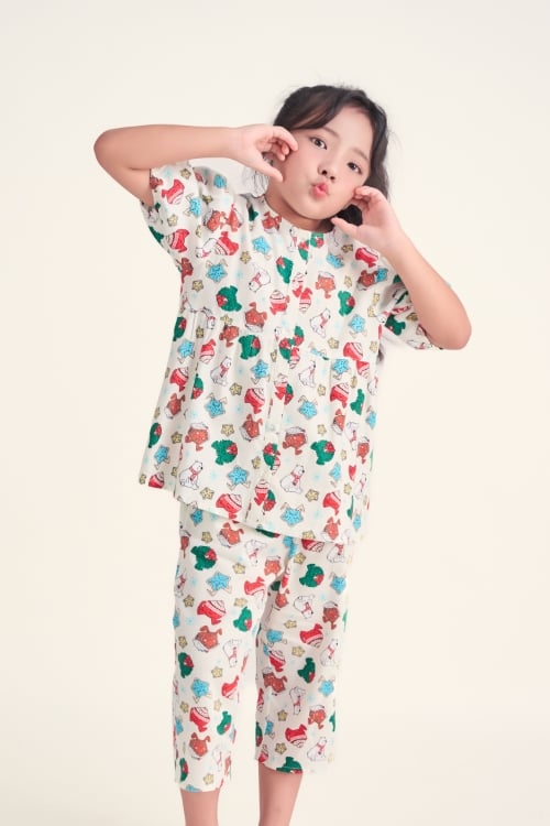 KLK010W41-BỘ LỬNG TAY PHỒNG CHẤT KATE , HỌA TIẾT ĐẶC TRƯNG NOEL CHO BÉ GÁI