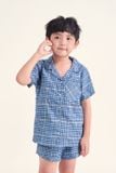  KSK010W42-BỘ PIJAMA SHORT CHẤT KATE VỚI HỌA TIẾT CARO XANH CHO BÉ 