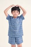  KSK010W42-BỘ PIJAMA SHORT CHẤT KATE VỚI HỌA TIẾT CARO XANH CHO BÉ 