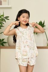 KSK016S11-BỘ TOLE SHORT  BÉ GÁI THIẾT KẾ CỔ SEN VÀ PHỐI TAY BÈO  VỚI HỌA TIẾT HOA NHÍ MANG ĐẾN SỰ XINH XẮN VÀ ĐÁNG YÊU