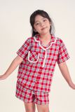  KSK020W41-BỘ PIJAMA SHORT CHẤT KATE CÓ PHỐI REN VỚI HỌA TIẾT CARO ĐỎ CHO BÉ. 