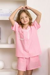 KSK022W41-BỘ SHORT KATE VỚI THIẾT KẾ  PIJAMA  ĐIỂM NHẤN REN NỔI BẬT TẠO SỰ XINH XẮN VÀ ĐÁNG YÊU CHO BÉ.
