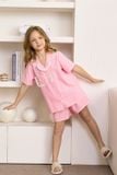  KSK022W41-BỘ SHORT KATE VỚI THIẾT KẾ  PIJAMA  ĐIỂM NHẤN REN NỔI BẬT TẠO SỰ XINH XẮN VÀ ĐÁNG YÊU CHO BÉ. 