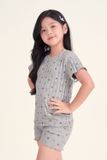  KST013S43-BỘ THUN SHORT MÀU XÁM VỚI NHIỀU HỌA TIẾT XINH XẮN CHO BÉ. 