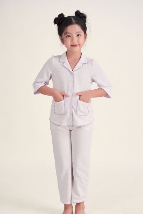  KTD020W41-BỘ THUN DÀI PIJAMA VỚI MÀU TÍM NHẸ NHÀNG CHO BÉ. 